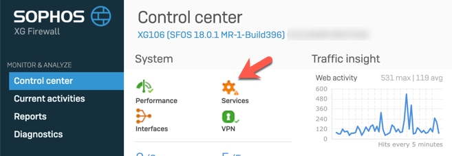 Screenshot Control center with warning on services