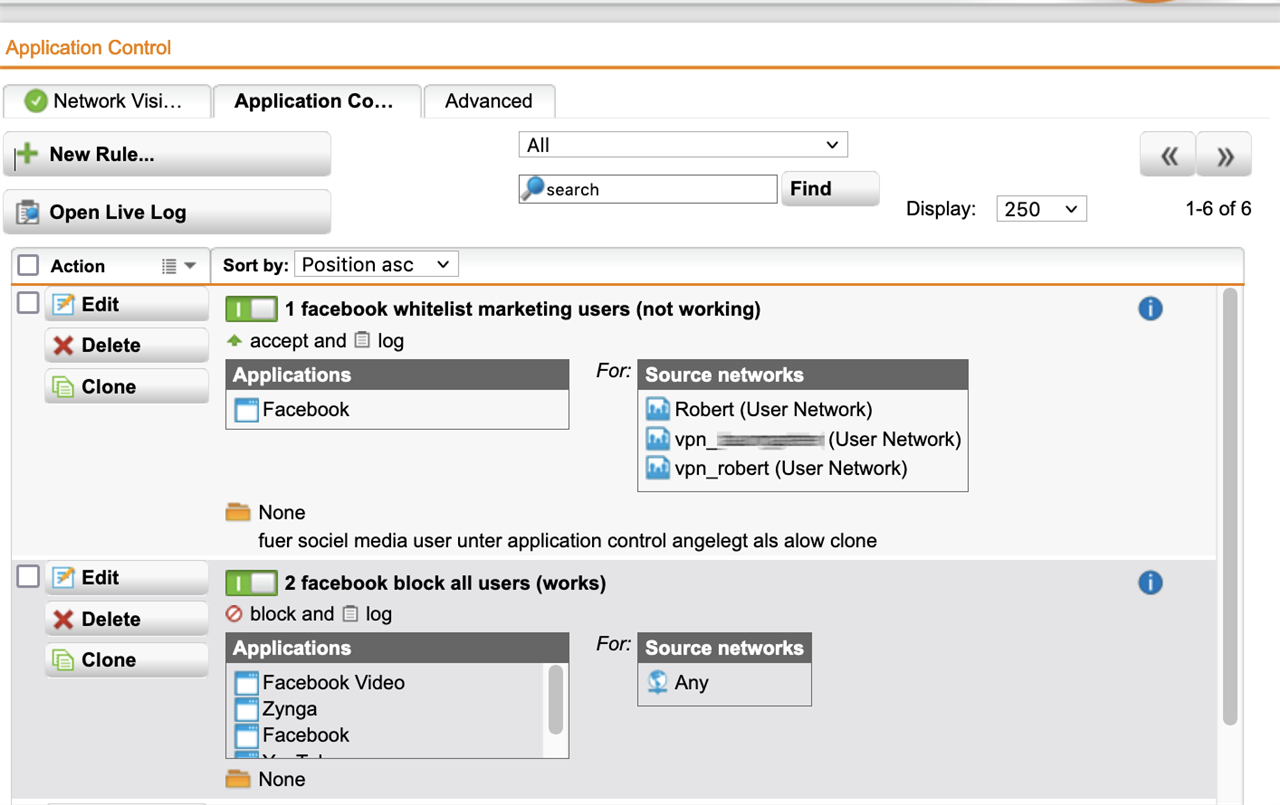 Block Facebook Rule and on top unblock the VPN user from Marketing