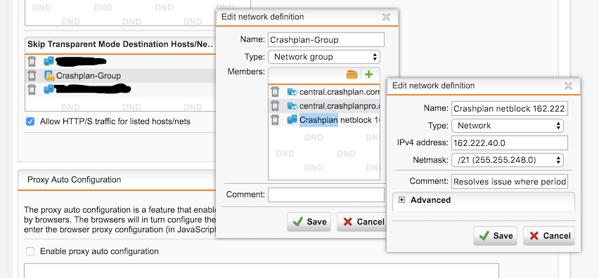 Crashplan - Sophos - backup connection failure solution