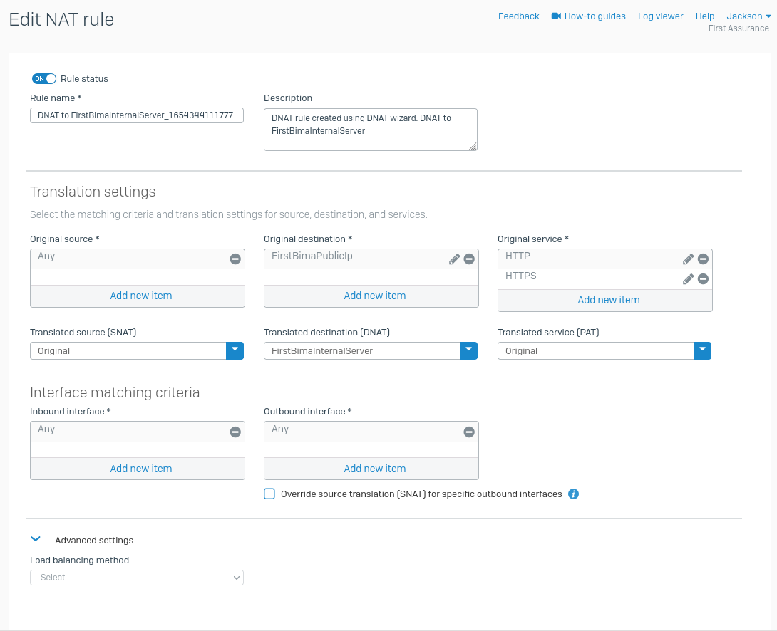 nat rule for internal webserver